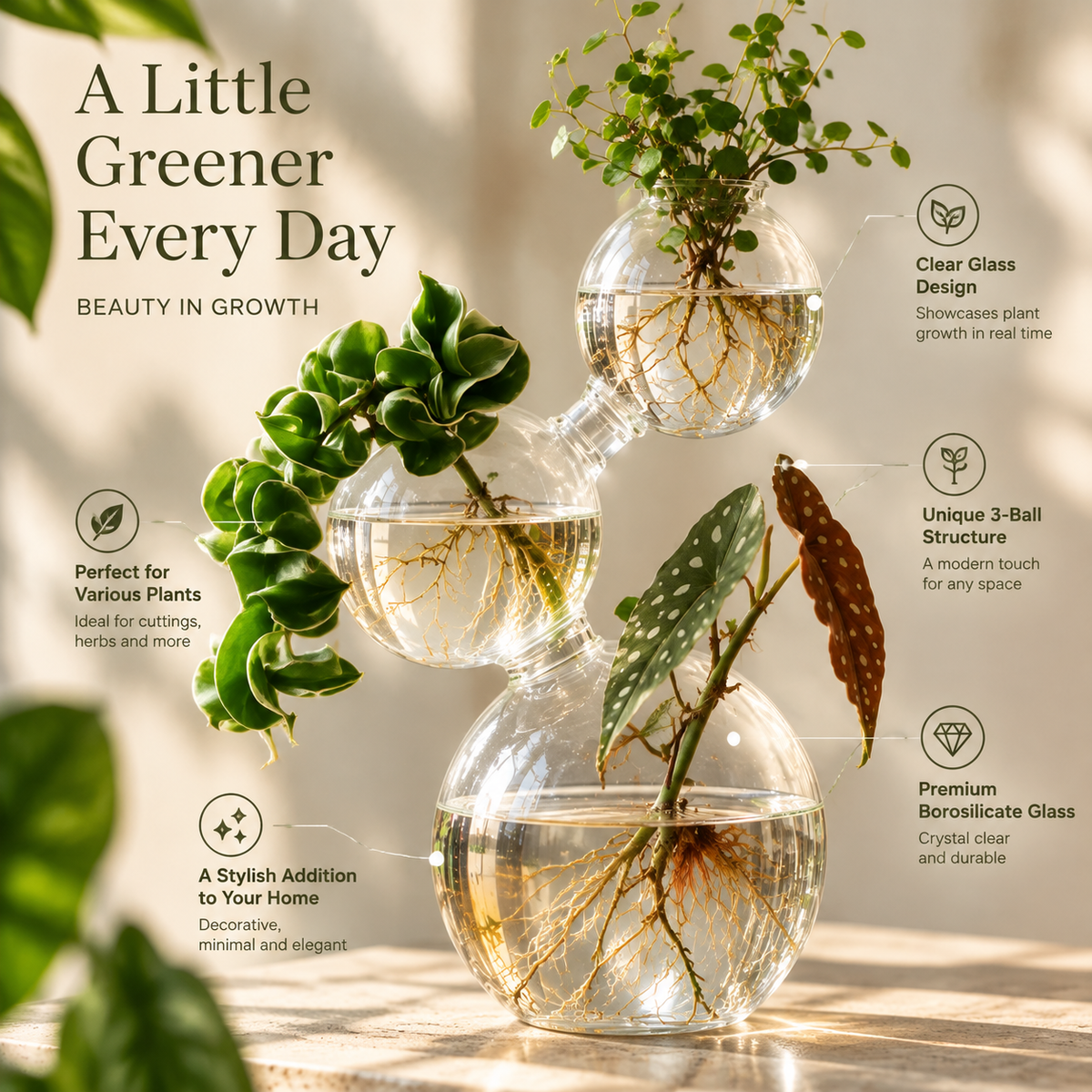 Triple Sphere Glass Propagation Vase